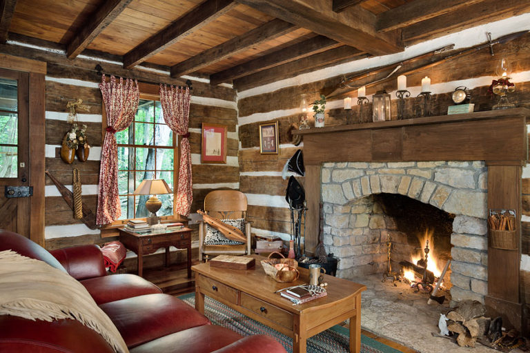 Stone fireplace provides the perfect spot to relax