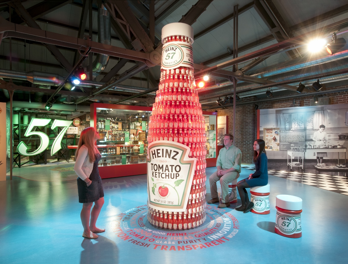 Heinz exhibition, featuring an 11-foot ketchup bottle made of 400 small ketchup bottles!