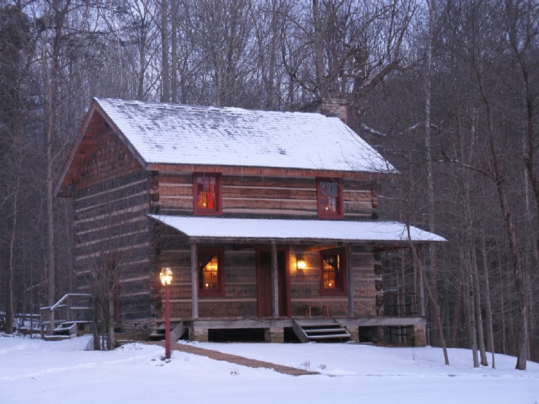 Log House Homestead B & B in winter