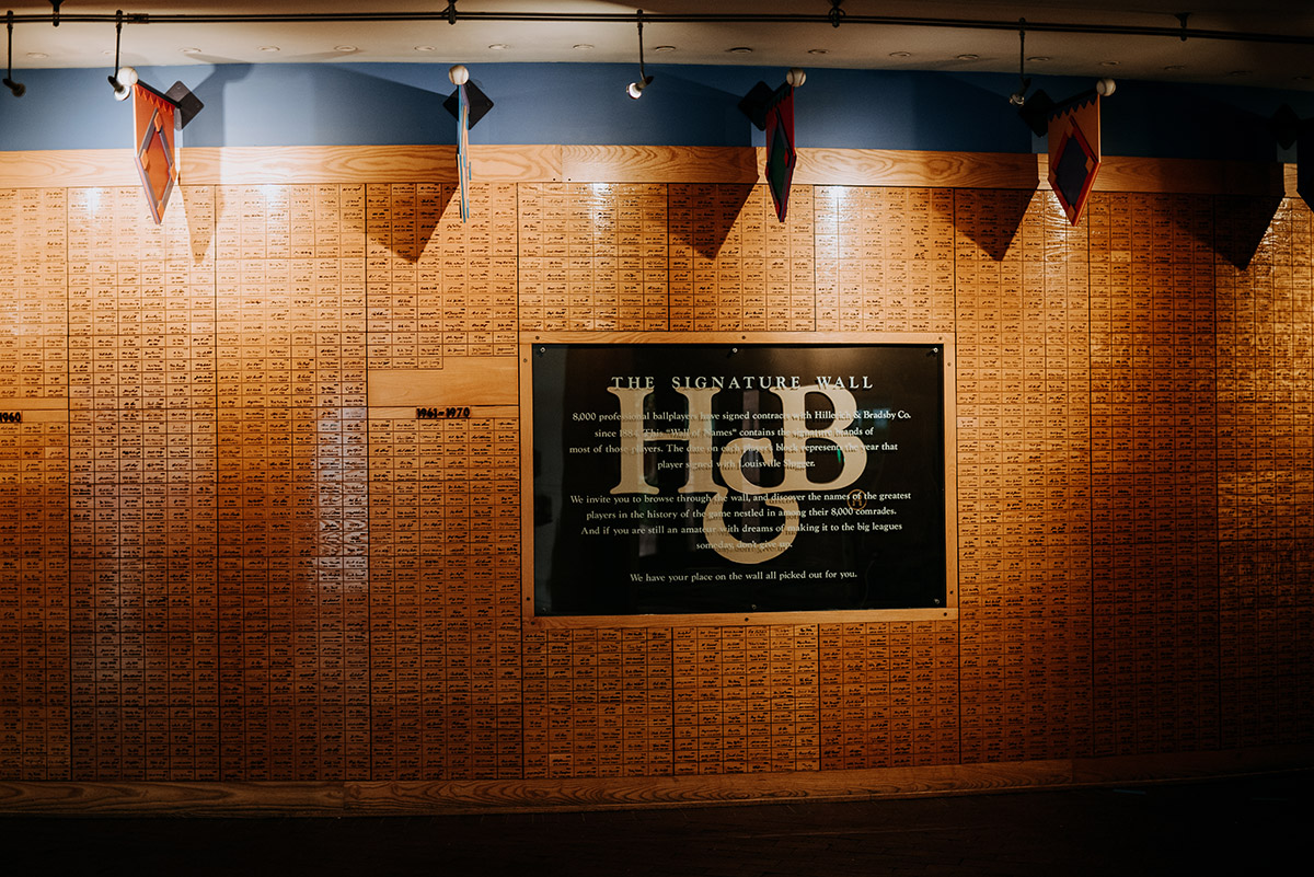 H&B's Signature Wall, which contains every signature of players that have signed a contract with Louisville Slugger.