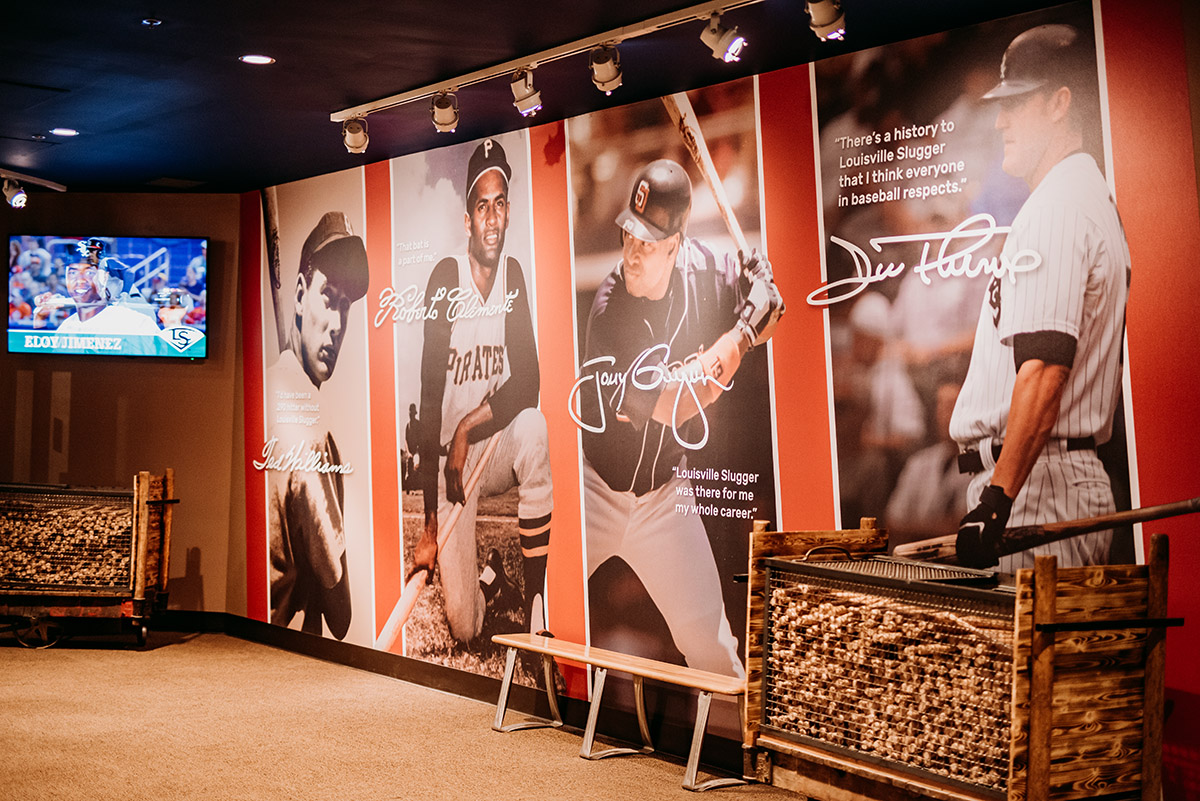 The last room of the tour, featuring some baseball legends that used Louisville Slugger bats.