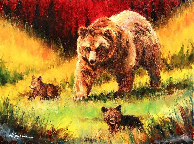 three bears in a field