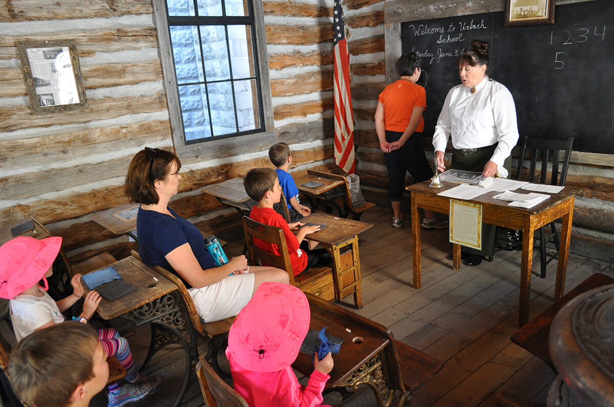 Teaching a class in our one-room schoolhouse.
