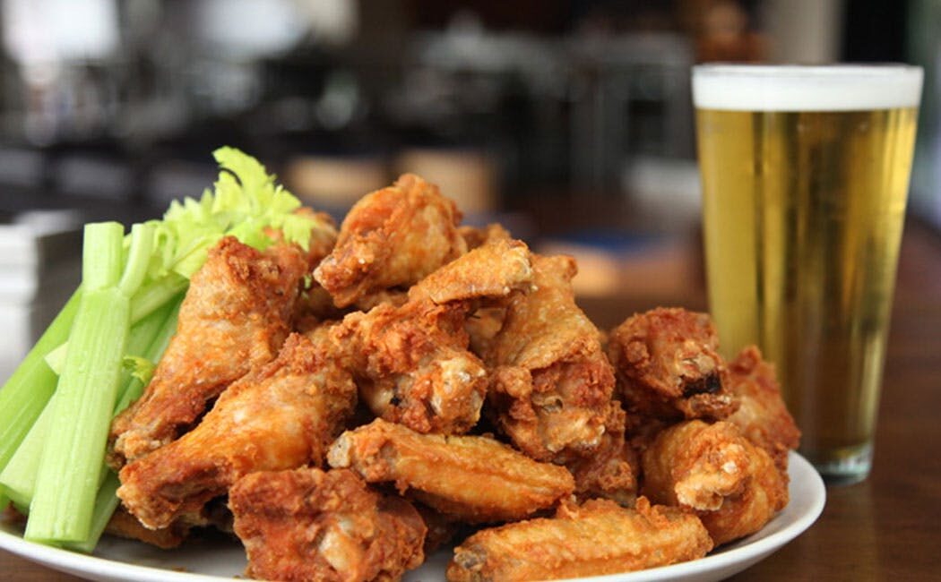 Chicken wings and a glass of beer from one of several restaurants at Rivers Casino along the Lewis and Clark Historic Trail