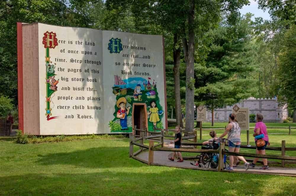 A large children's book as the entrance to Story Book Forest at Idlewild along the Lewis and Clark Historic Trail