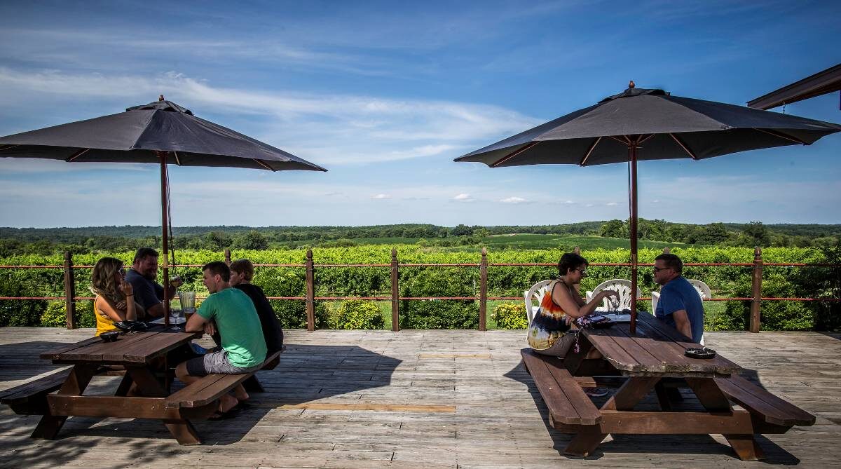 Outdoor seating at a vineyard on Shawnee Hills Wine Trail along the Lewis and Clark Historic Trail