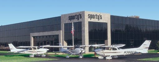 Airplanes parked outside of Sporty's Pilot Shop along the Lewis and Clark Historic Trail