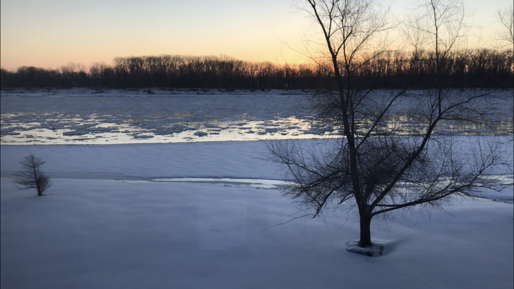 We have a spectacular view of the sometimes-icy Missouri River