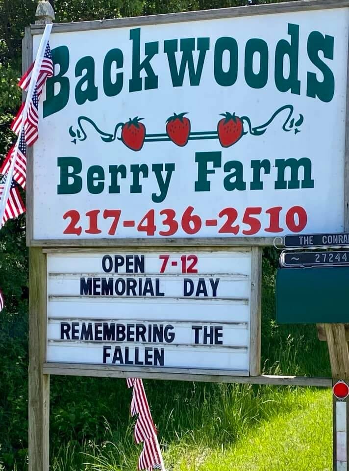 Exterior sign for Backwoods Berry Farm along the Lewis and Clark Historic Trail