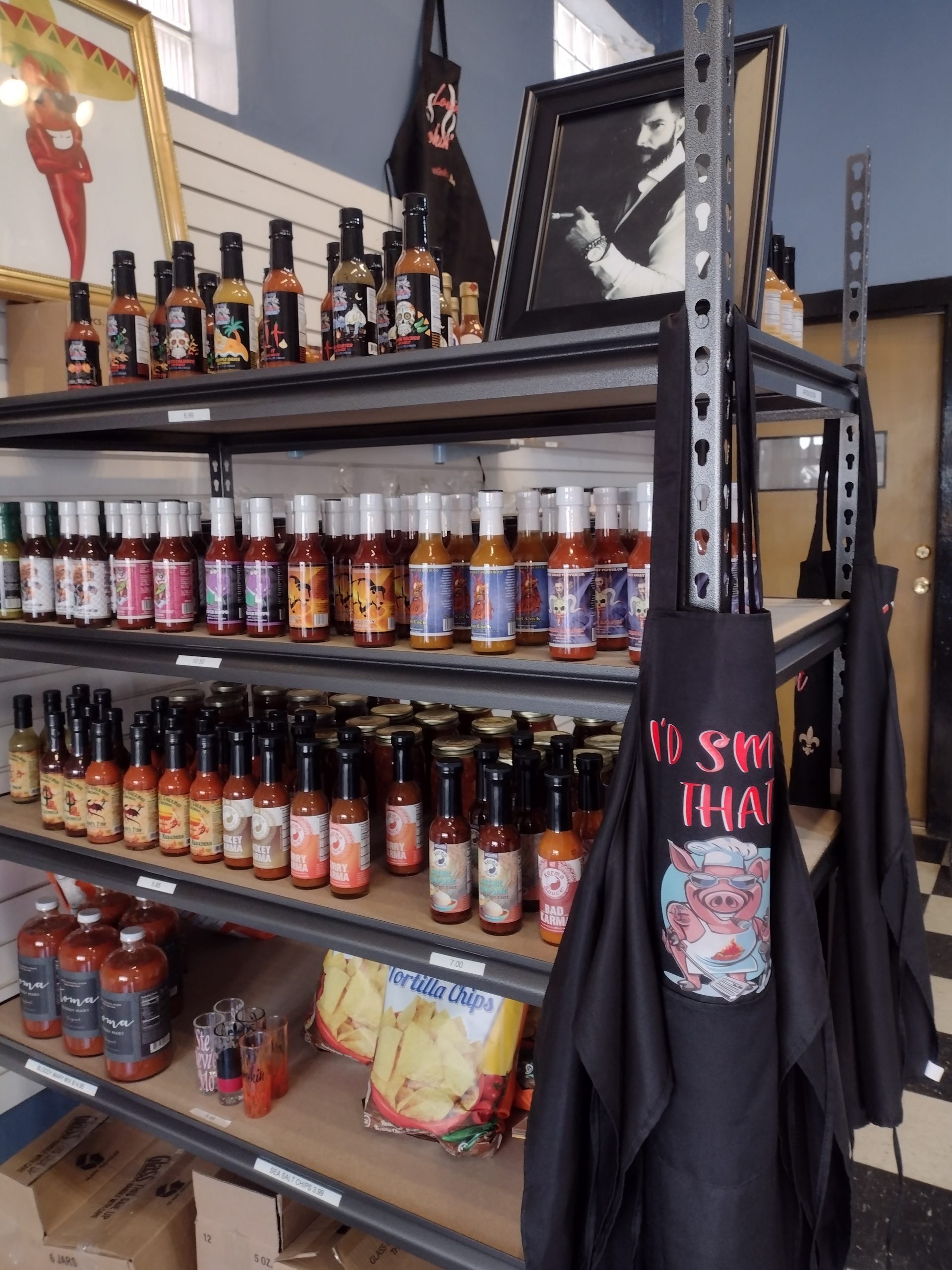 Hot sauces, BBQ sauces and a variety of sauces and mustards.