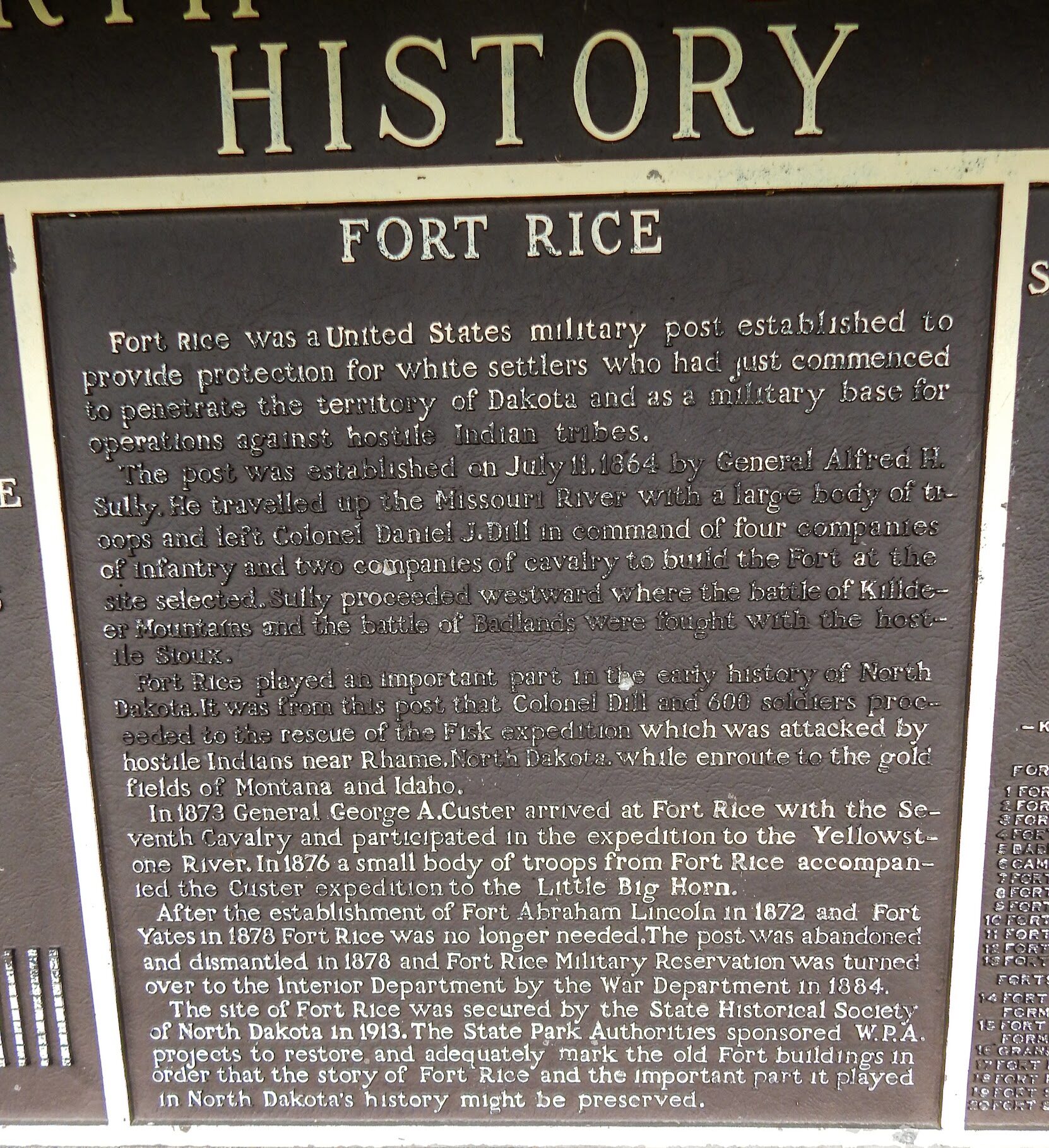 Fort Rice history plaque